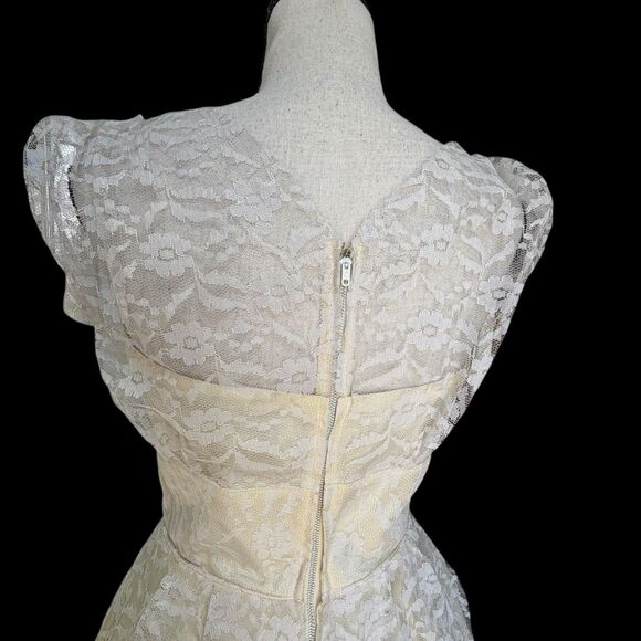 VTG 50s 60s Lace Bridal Party Dress Cream White Cottagecore Prairie Fit Flare S - Picture 8 of 16